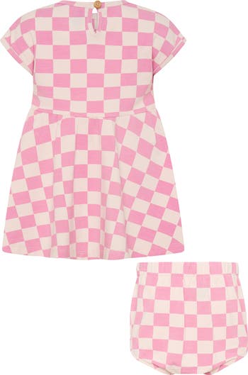 Check Stretch Cotton Dress & Bloomers Set