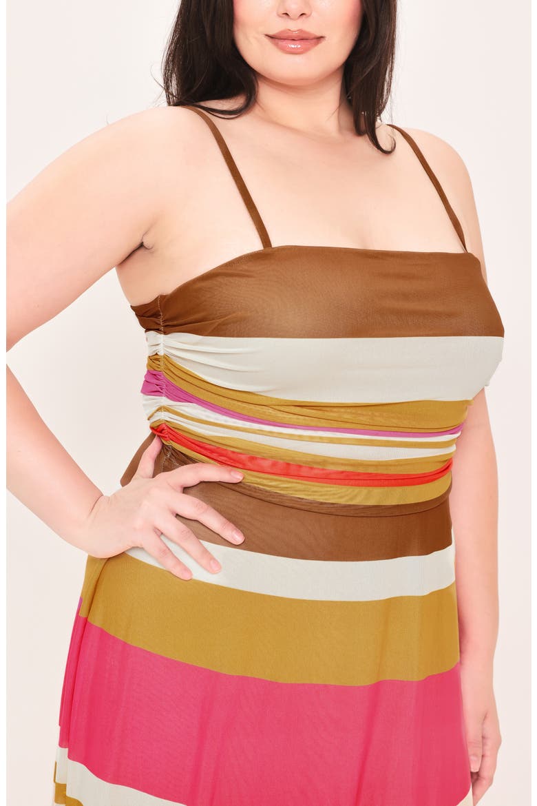 Striped Mesh Midi Dress, Alternate, color, BROWN/ PINK