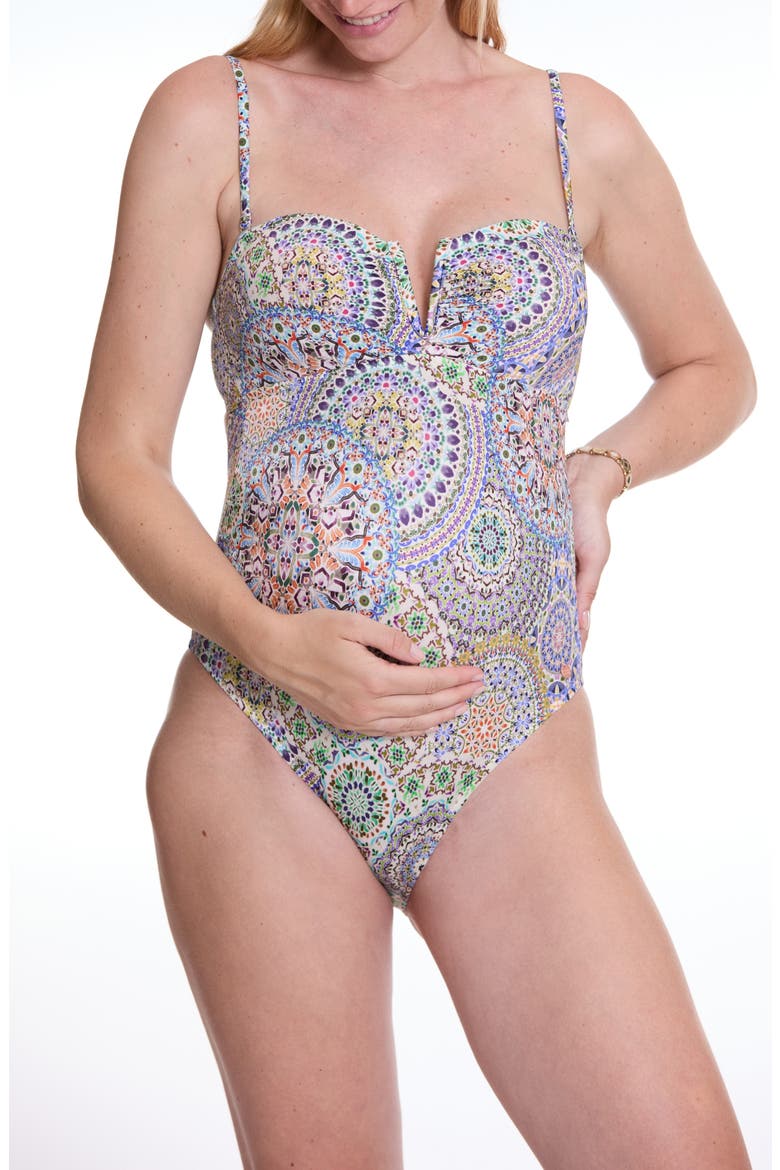 Mandala Maternity Swimsuit, Main, color, PURPLE MULTICOLOR