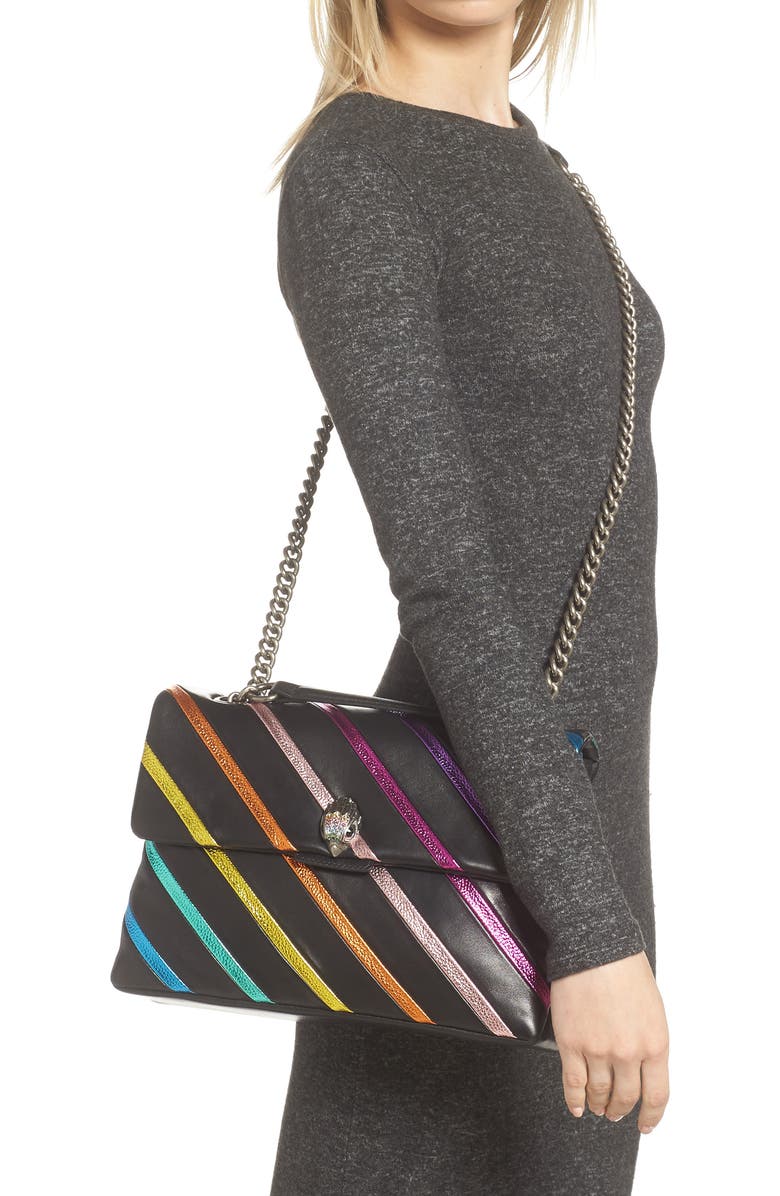 Kurt Geiger London Large Kensington Rainbow Stripe Leather Shoulder Bag, Alternate, color,