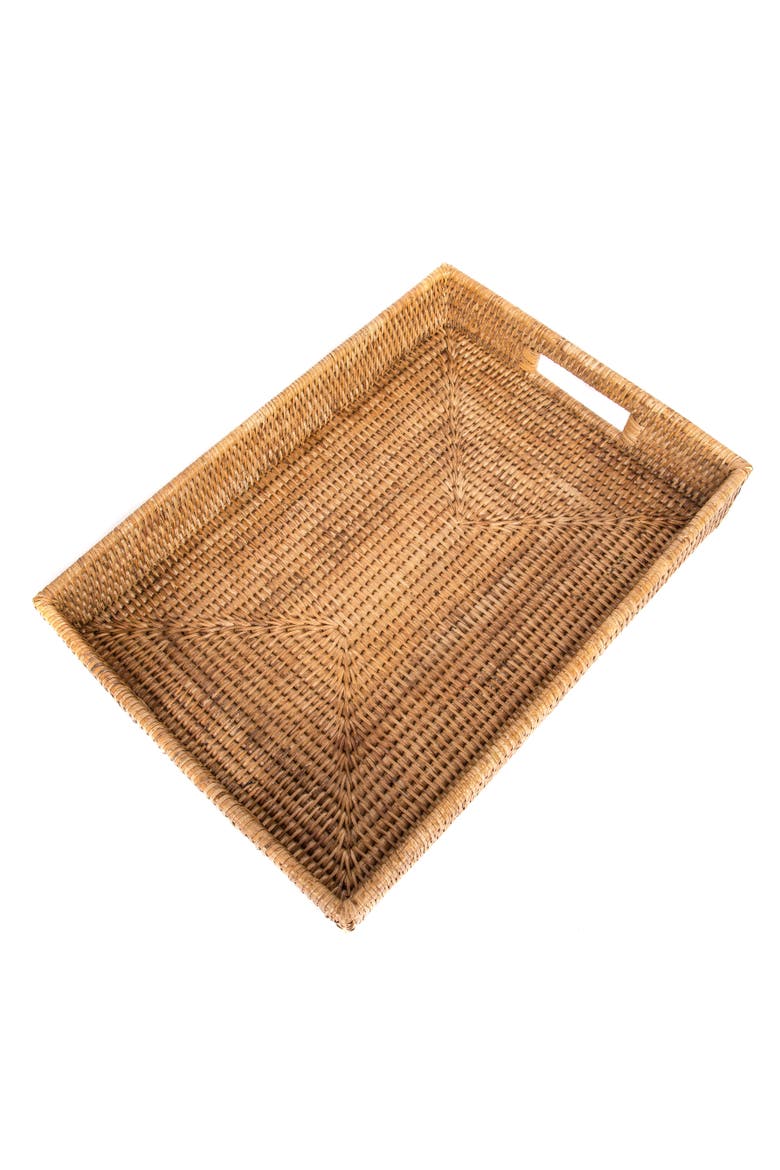 Artifacts Rattan Rectangular Tray With Cutout Handles, Main, color, Honey Brown