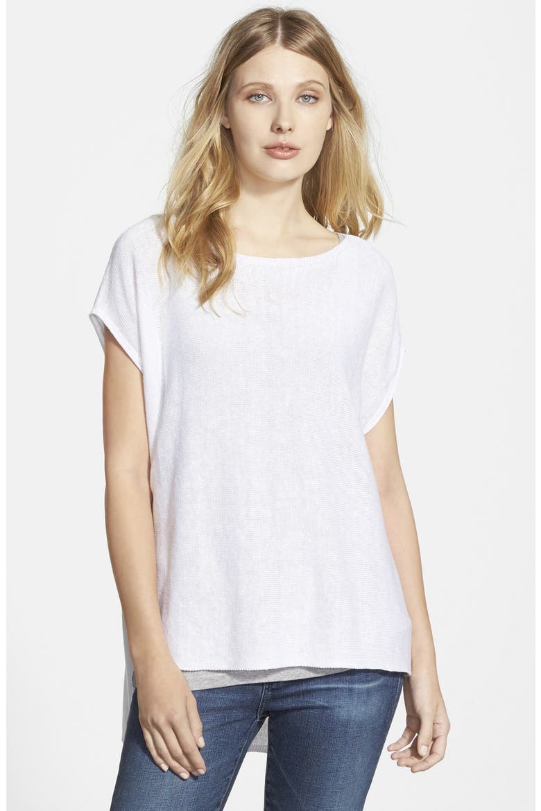 Organic Linen Bateau Neck Boxy Top, Main, color, WHITE