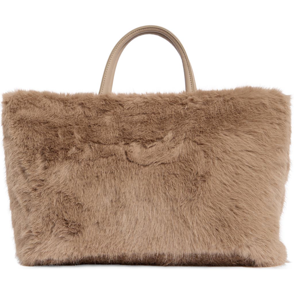 Bcbg Faux Fur Tote Bag With Pouch In Brown
