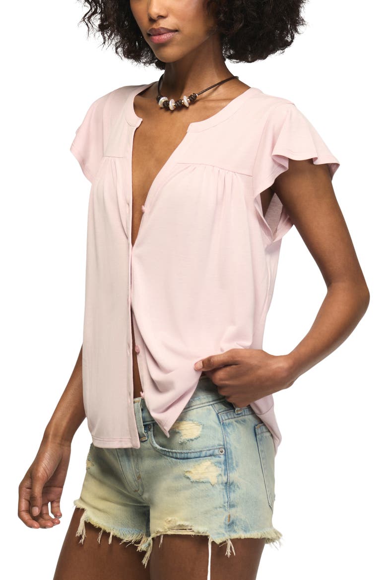 Sandwash Relaxed Fit Button-Up Top, Alternate, color, SHELL PINK