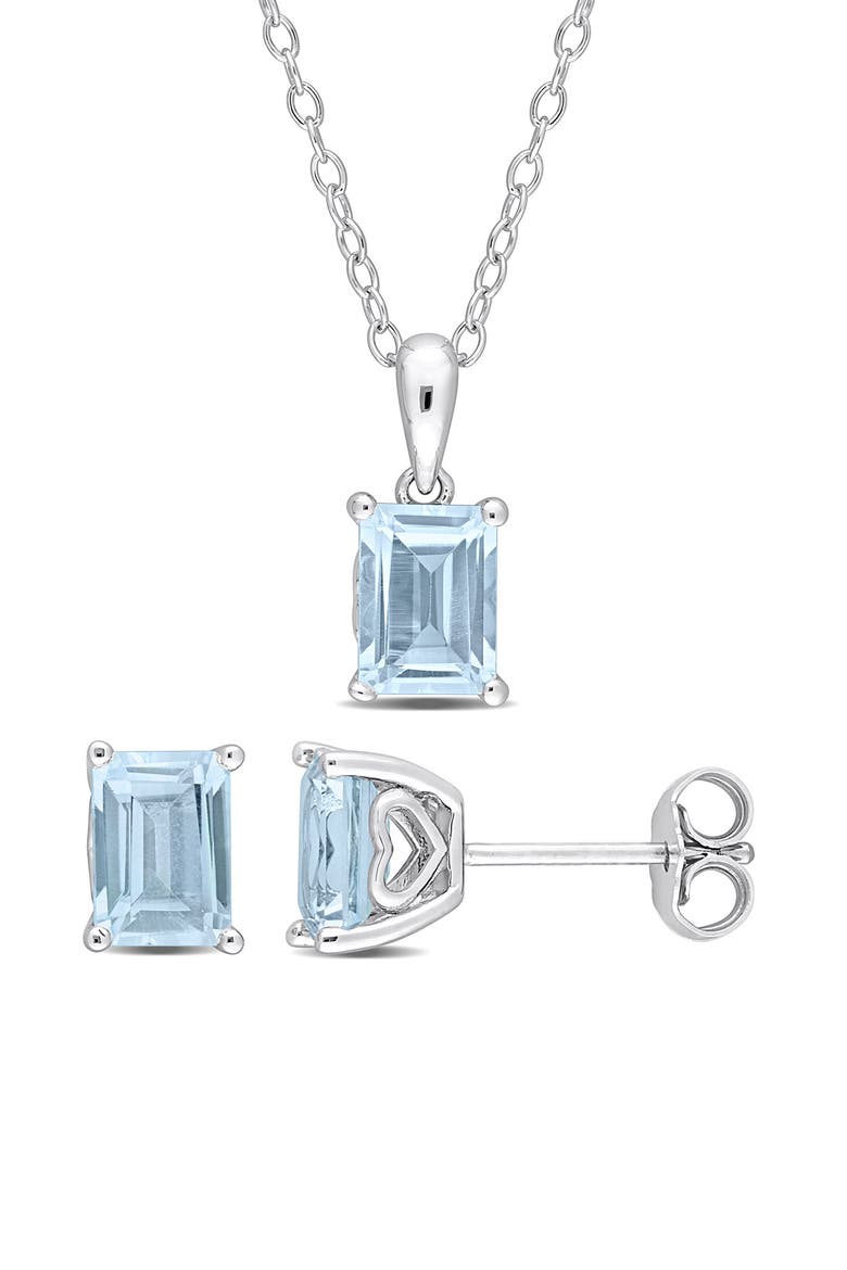 2-Piece Silver-Tone CZ Stud Earrings & Necklace Set, Main, color, BLUE