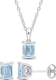 DELMAR 2-Piece Silver-Tone CZ Stud Earrings & Necklace Set