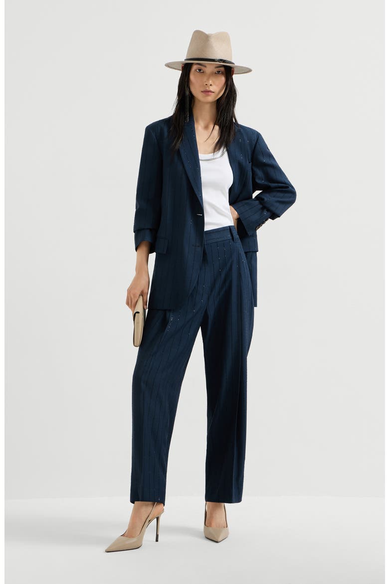 Dazzling chalk stripe blazer, Alternate, color, Blue
