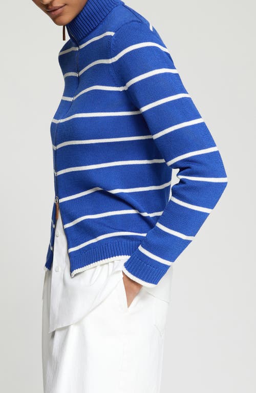Lafayette 148 New York Fitted Stripe Knit Bomber Jacket In Ultramarine