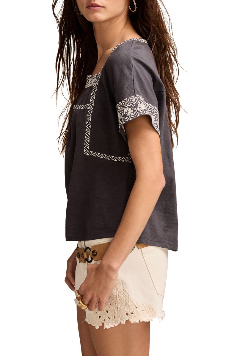 Lucky Brand Embroidered Short Sleeve Cotton Peasant Top, Alternate, color,