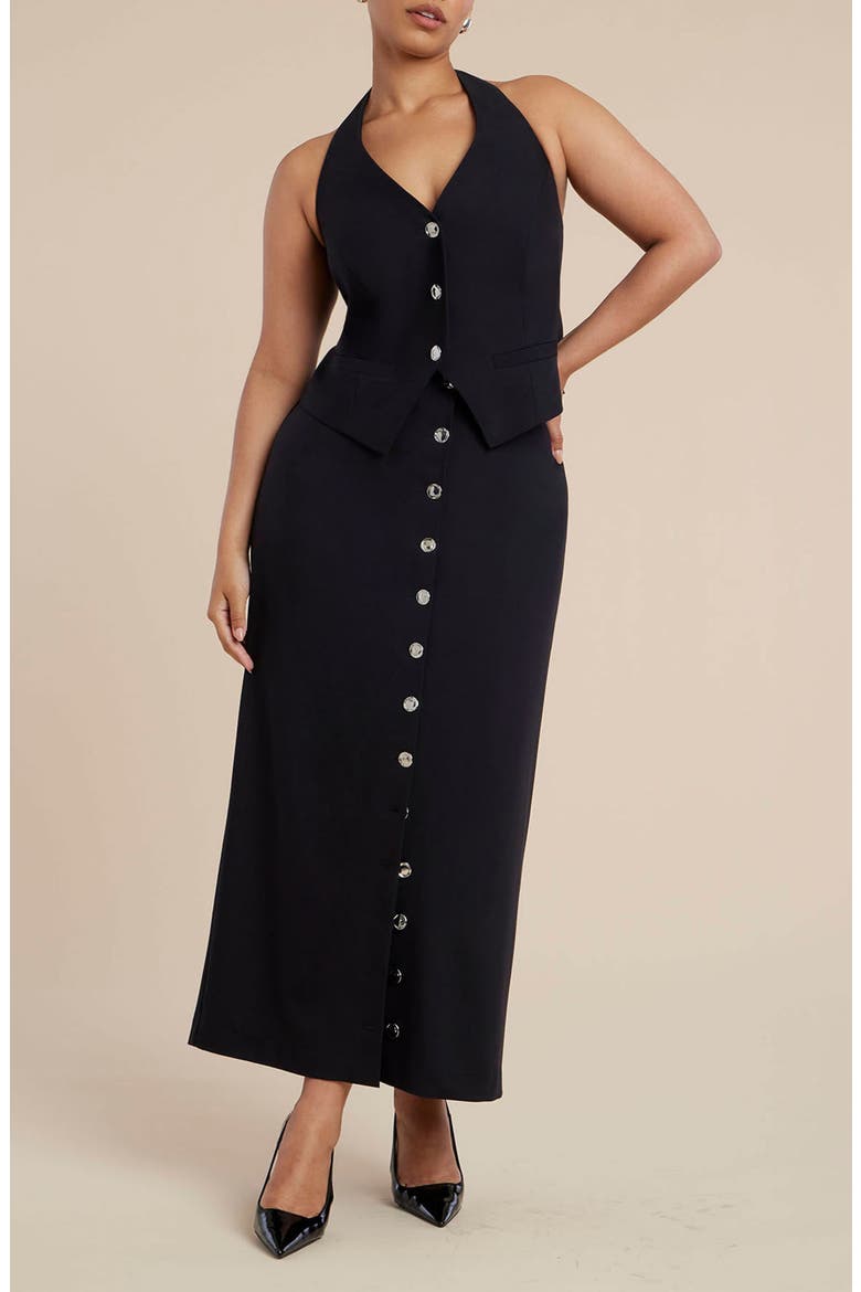 Buttoned Maxi Column Skirt, Alternate, color, BLACK ONYX