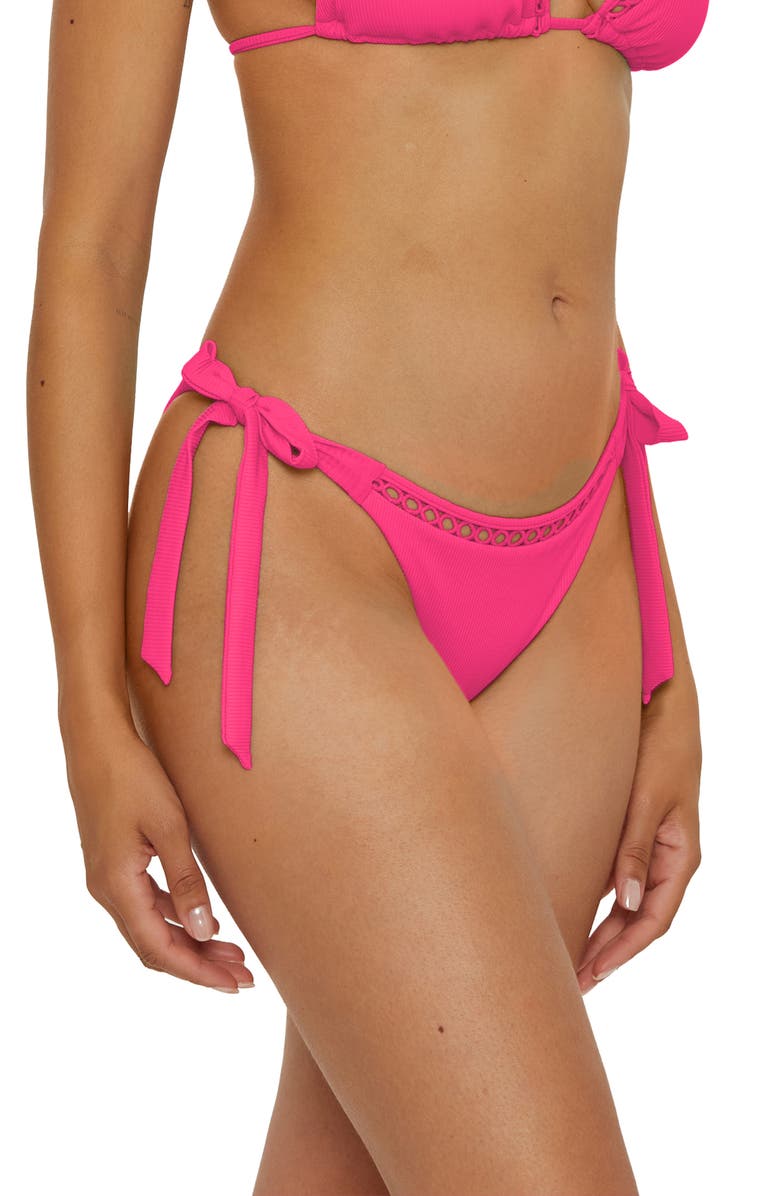 Becca Modern Edge Side Tie Bikini Bottoms, Alternate, color, Punch