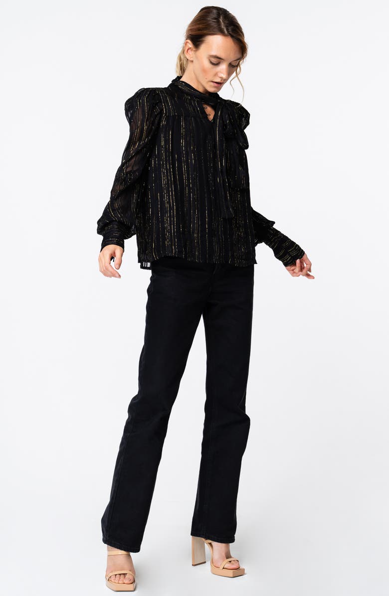 CIEBON Lynn Metallic Stripe Tie-Neck Top, Alternate, color, 