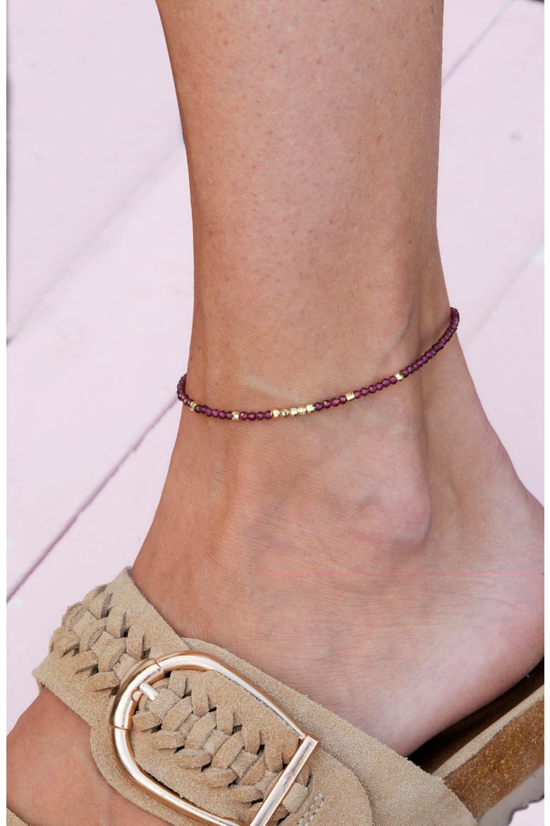 Rhodolite Garnet Bead Anklet, Alternate, color, RED