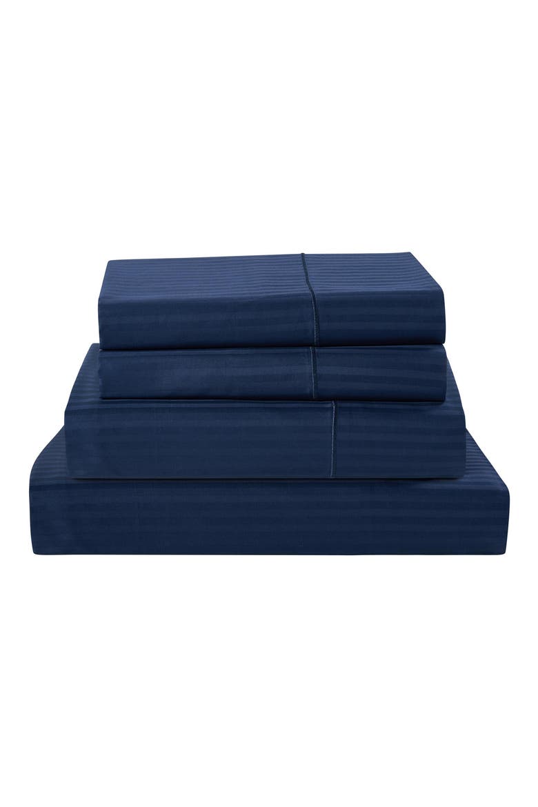 500 Thread Count Damask Stripe Sheet Set, Main, color, NAVY
