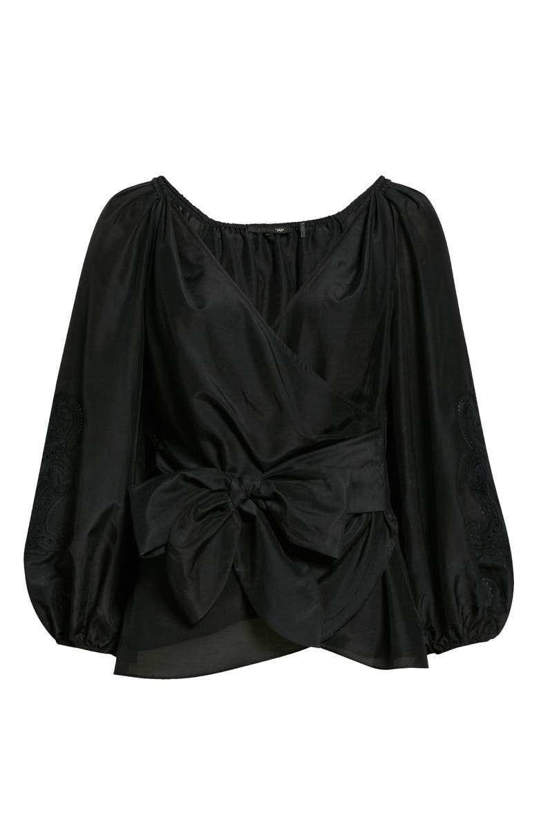 KOBI HALPERIN Norah Balloon Sleeve Cotton & Silk Wrap Blouse, Alternate, color,