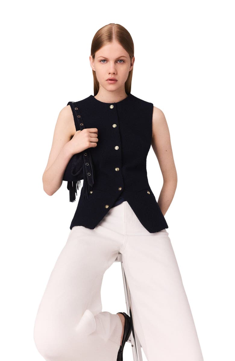 maje Sleeveless tweed jacket, Alternate, color, Navy