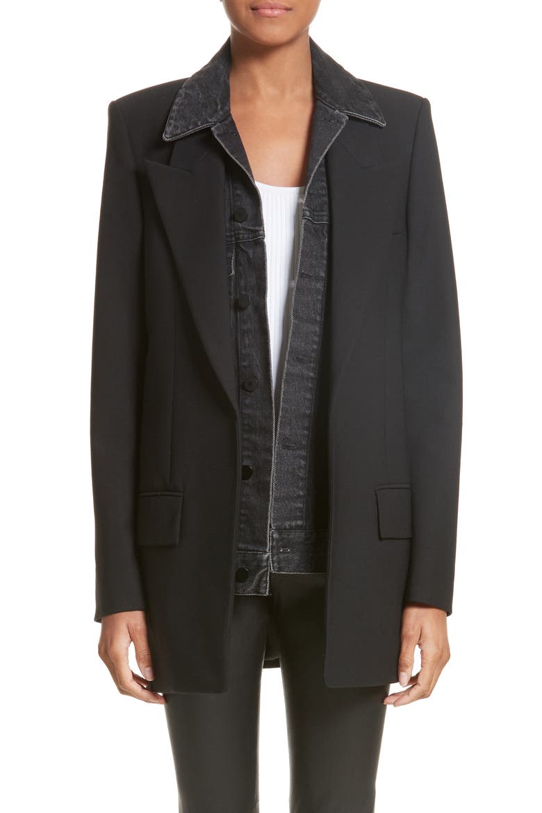 Denim & Wool Blend Layered Jacket, Main, color, BLACK