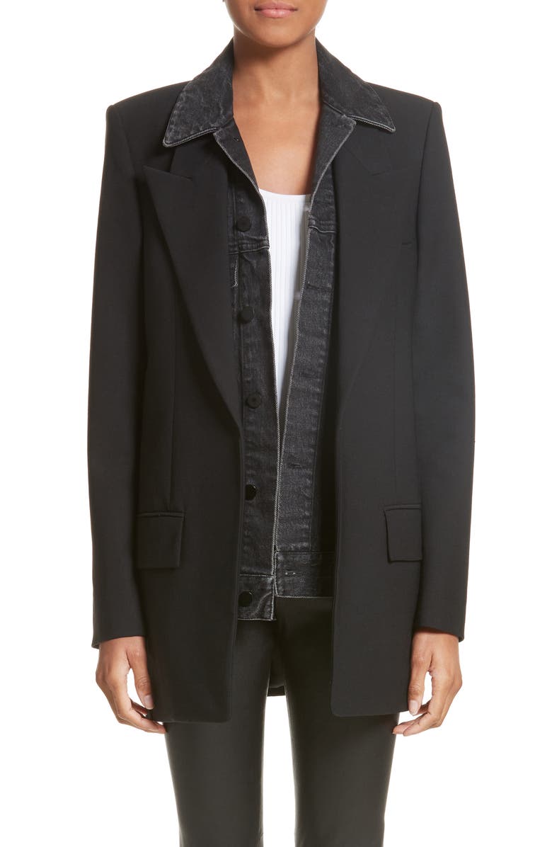 Alexander Wang Denim & Wool Blend Layered Jacket, Main, color,