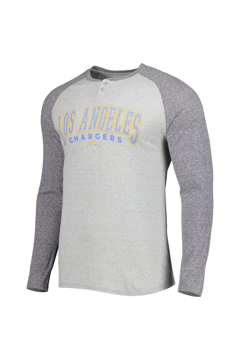 Men's Concepts Sport Heather Gray Los Angeles Chargers Ledger Raglan Long Sleeve Henley T-Shirt, Alternate, color, Gray