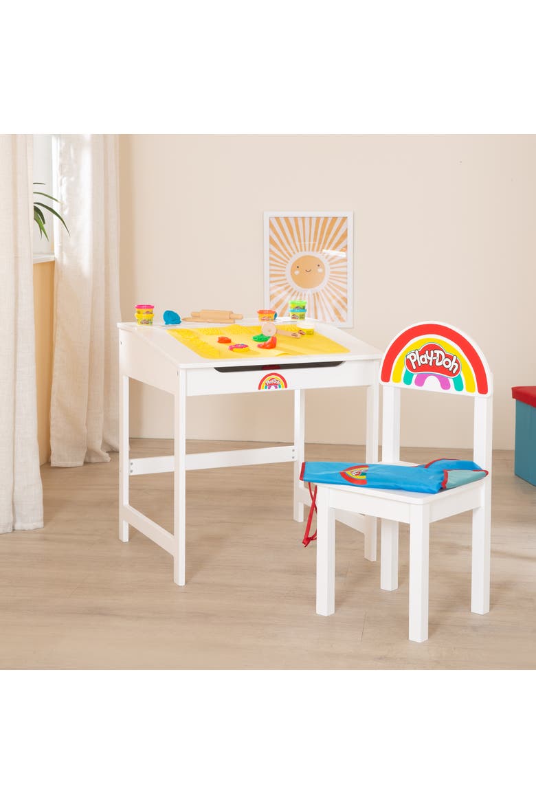 School Desk Set, Wooden Chair, 6 Colors, Apron, Tools, 3D Mat, Kids 3+, Alternate, color, Multicolored