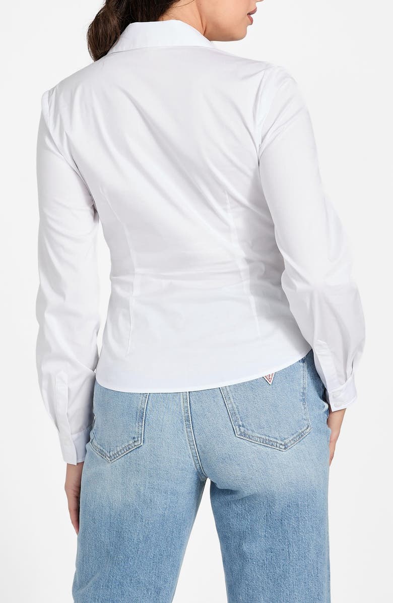 GUESS Emily Shirred Cotton Blend Poplin Button-Up Shirt, Alternate, color, White