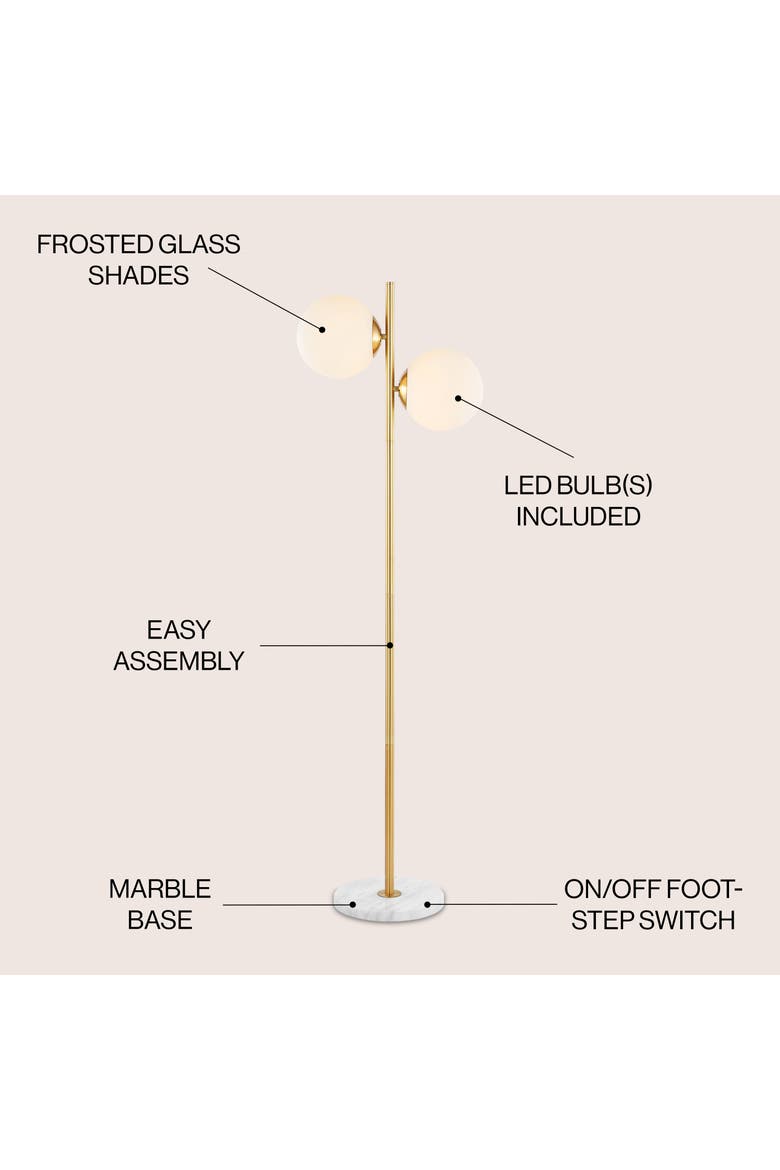 Oscar 60.5" 2-Light Modern Parisian Candlestick Iron LED Floor Lamp, Brass Gold/White, Alternate, color, Brass Gold