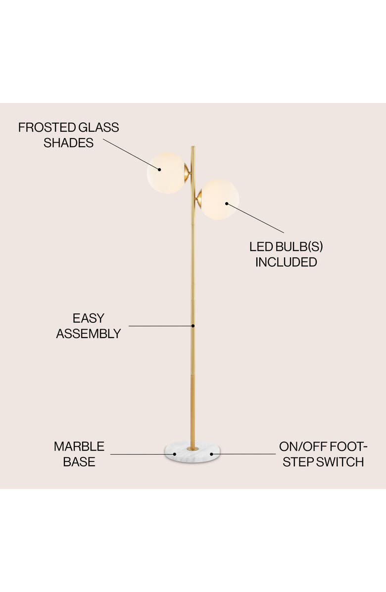 JONATHAN Y Oscar 60.5" 2-Light Modern Parisian Candlestick Iron LED Floor Lamp, Brass Gold/White, Alternate, color, Brass Gold