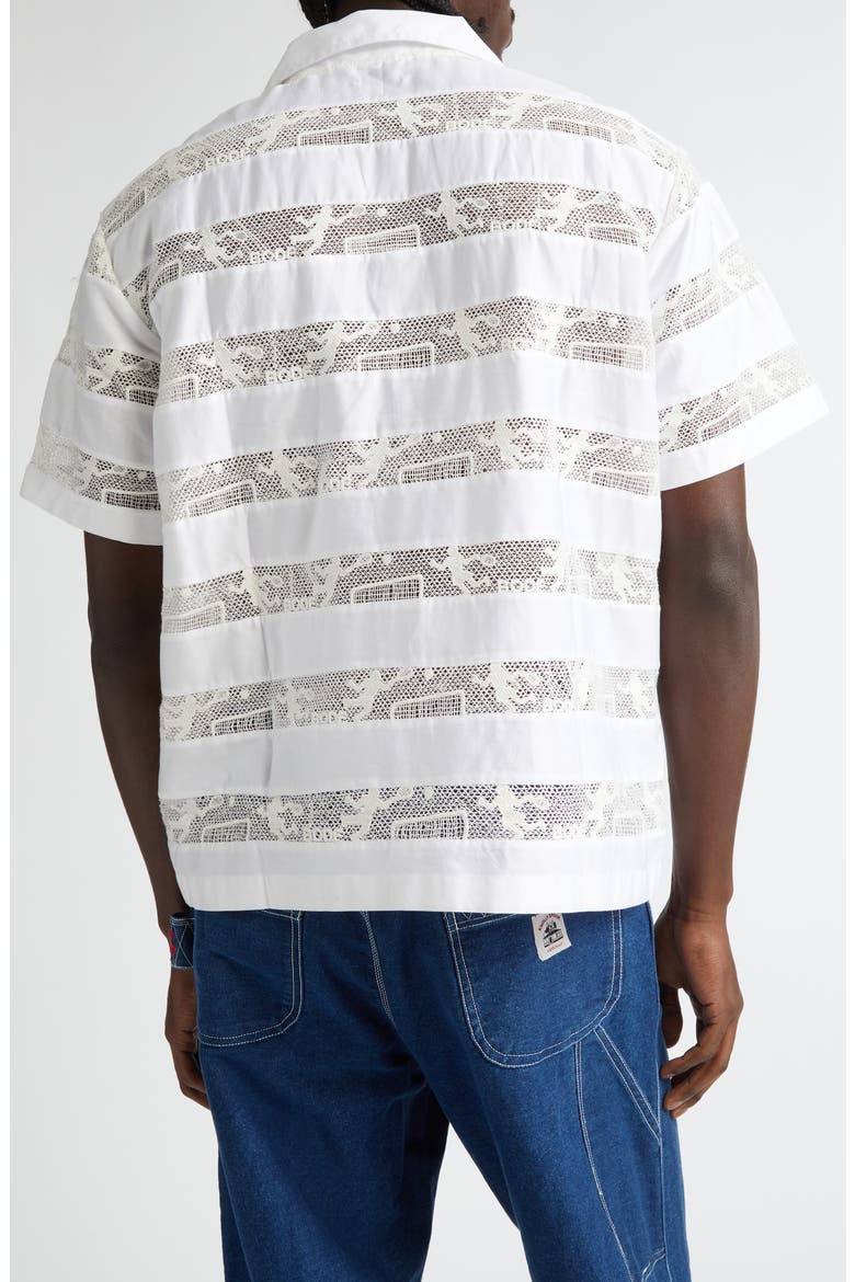 Tennis Lace Cotton Camp Shirt, Alternate, color, CREAM