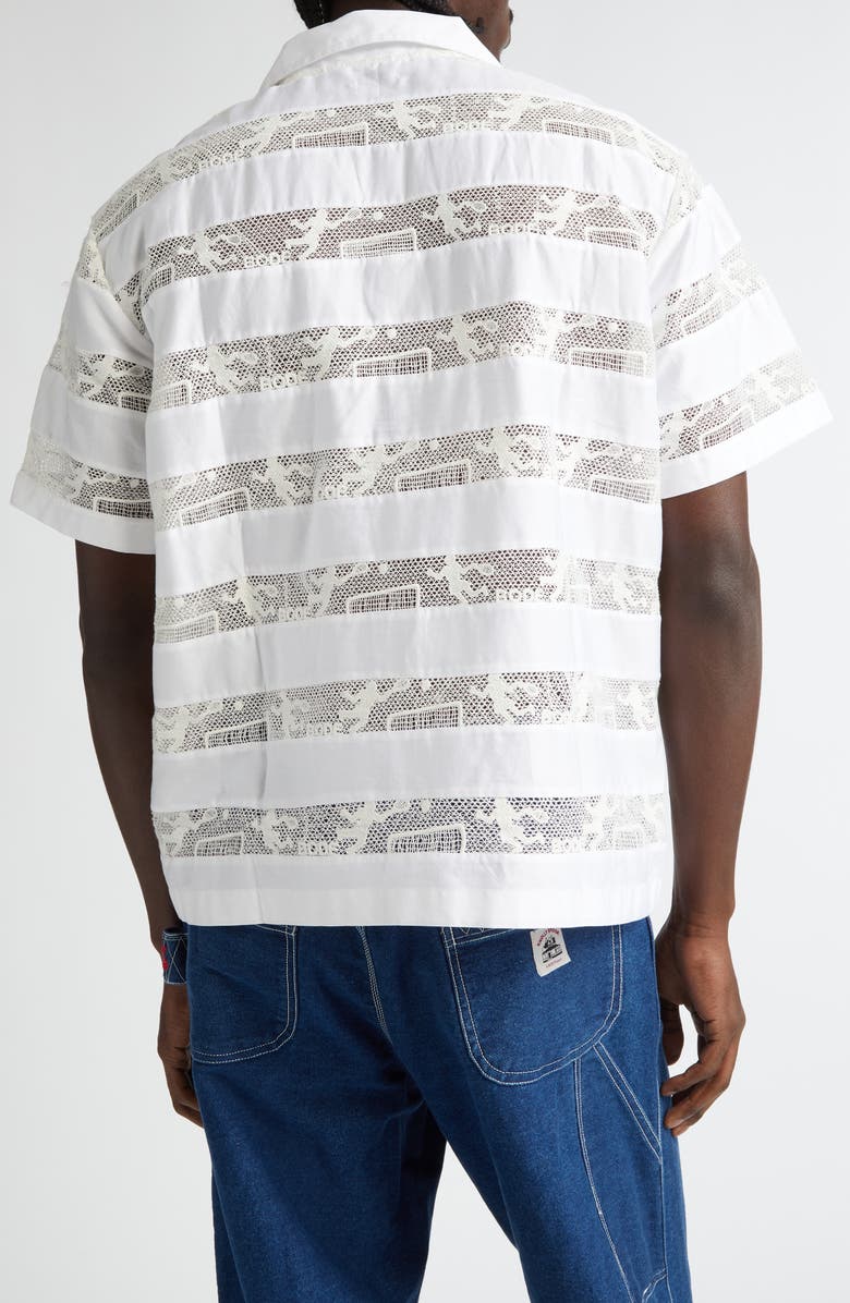 Bode Tennis Lace Cotton Camp Shirt, Alternate, color, Cream