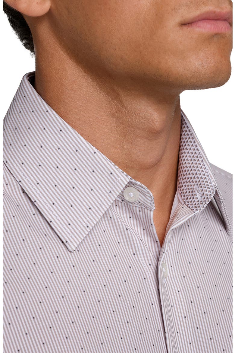 Slim Fit Stripe Dot Performance Dress Shirt, Alternate, color, KHAKI
