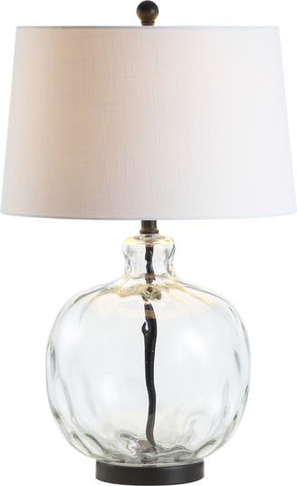 Rae 26.5" Glass/Metal LED Table Lamp, Clear/Black