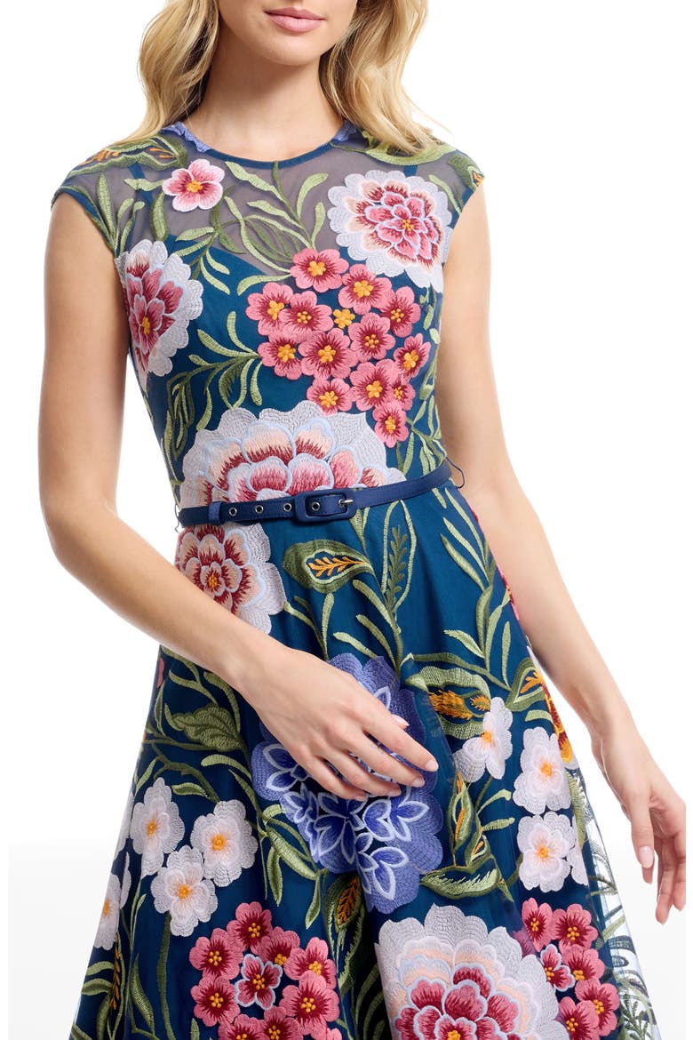 Serenity Floral Embroidery Cocktail Midi Dress, Alternate, color, NAVY MULTI