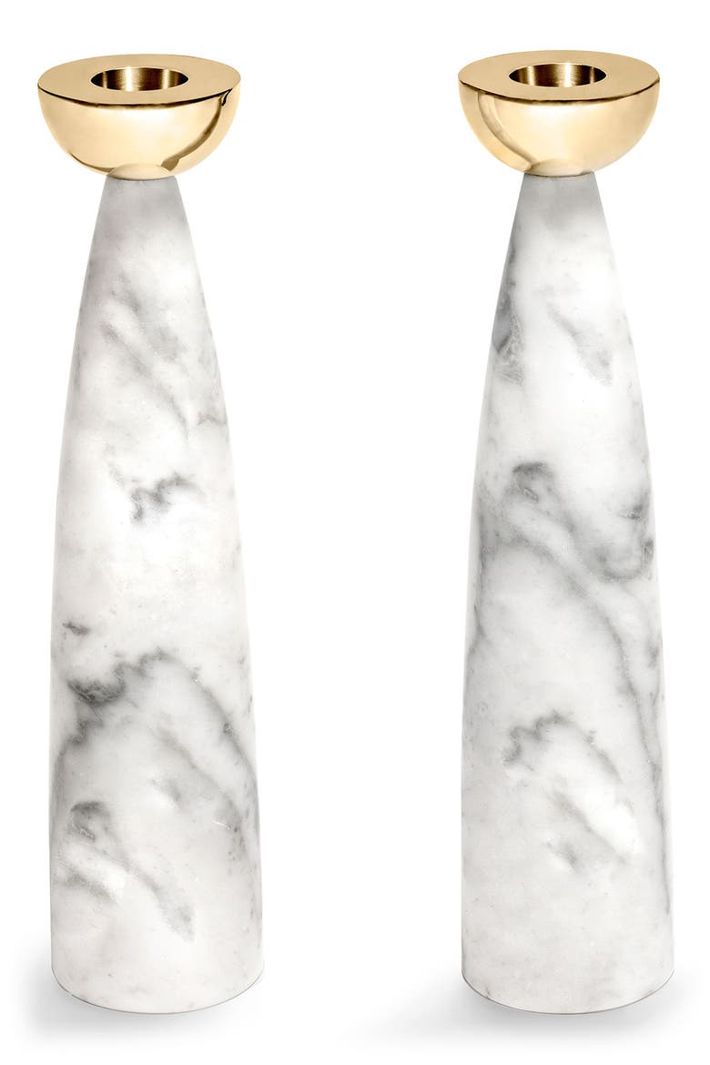 Coluna Set of 2 Marble Candleholders, Main, color, CARRARA GOLD