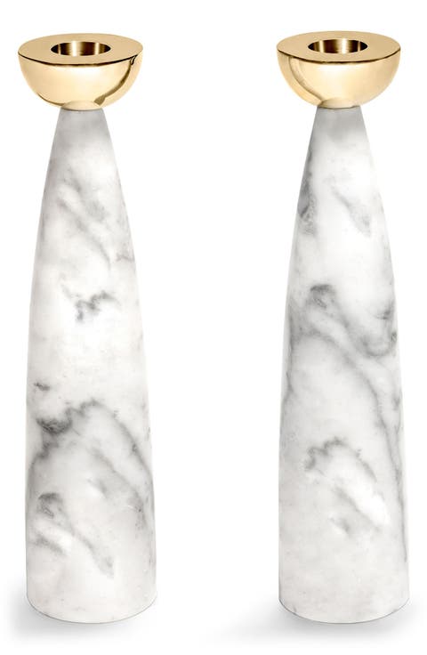 Coluna Set of 2 Marble Candleholders