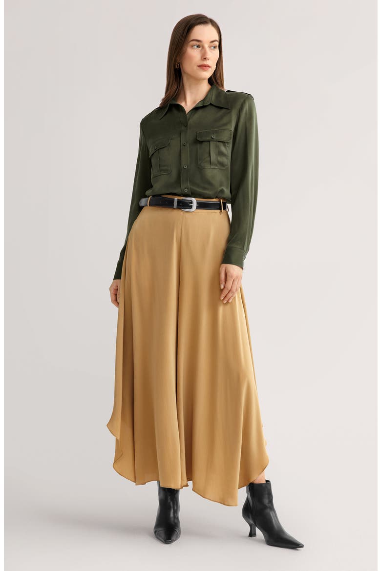 Women's Sandwashed Silk Shirt With Epaulettes, Alternate, color, Safari Green