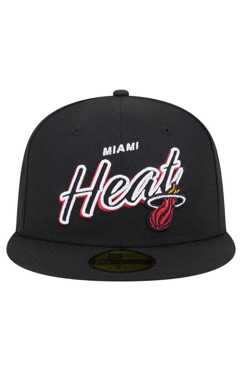 New Era Men's New Era Black Miami Heat Sport Night Script Sided 59FIFTY Fitted Hat, Alternate, color, Black