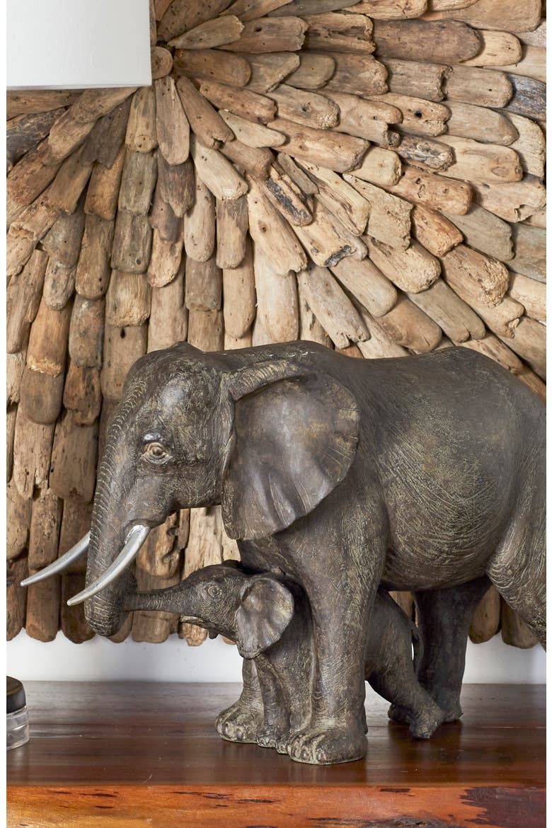 Gray Polystone Eclectic Elephant Sculpture, Alternate, color, GREY