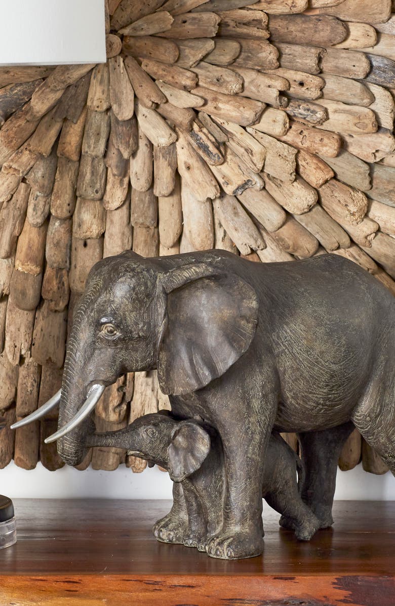 WILLOW ROW Gray Polystone Eclectic Elephant Sculpture, Alternate, color, Grey