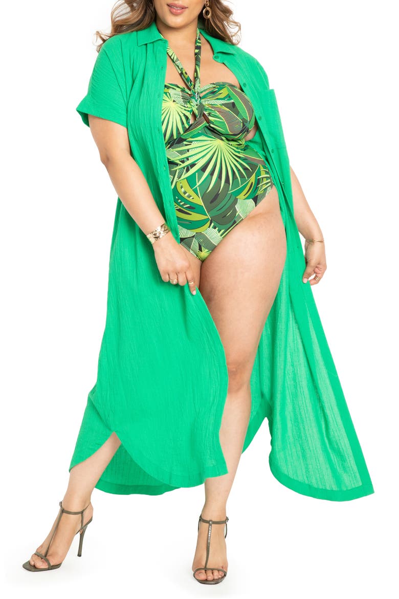 Cotton Maxi Shirtdress, Main, color, BRIGHT GREEN