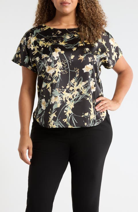 Floral Print Bateau Neck Top (Plus)