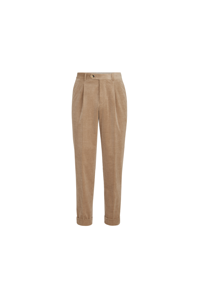 Comfort cotton and cashmere corduroy trousers with pleat, Alternate, color, Camel