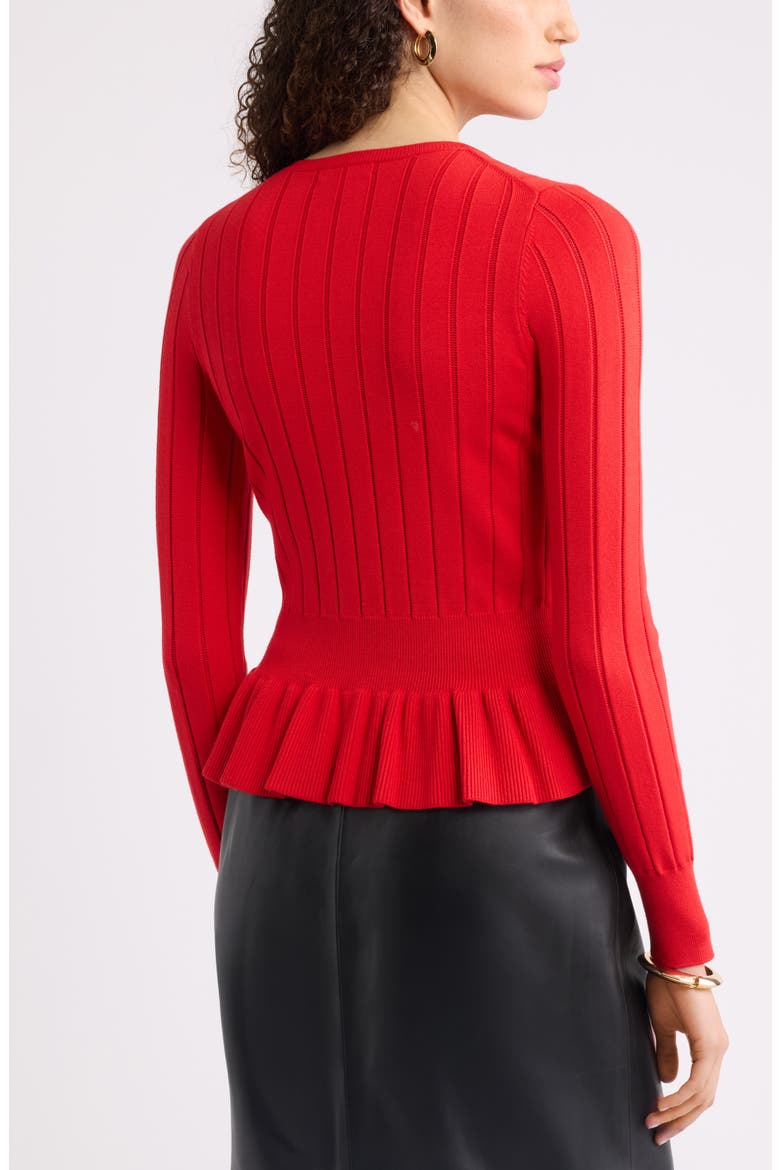 Ruffled Peplum Sweater, Alternate, color, RED GOJI