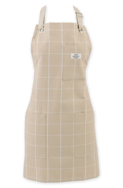 Windowpane Print Cotton Apron