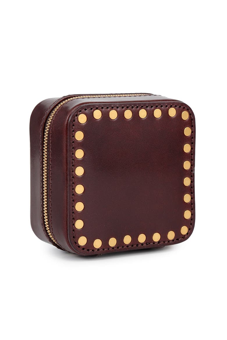 Cube Genuine Leather Compact Jewelry Box, Alternate, color, Brown