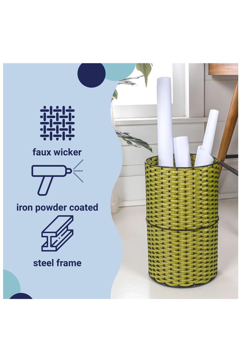 Cecil Modern Natural Wicker Cylinder Waste Basket, Alternate, color, Pear Green/Black