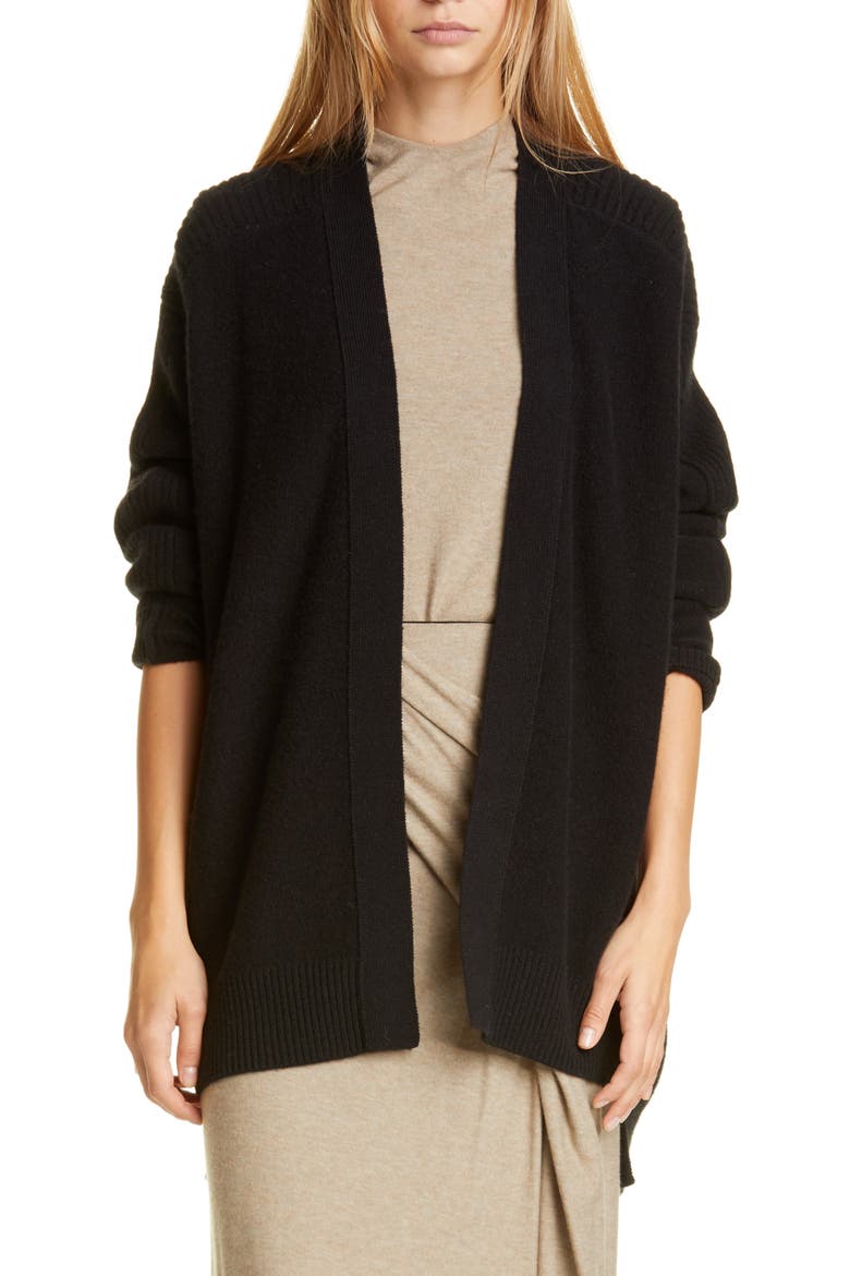Ribbed Wool & Cashmere Cardigan, Main, color, HEATHER BLACK