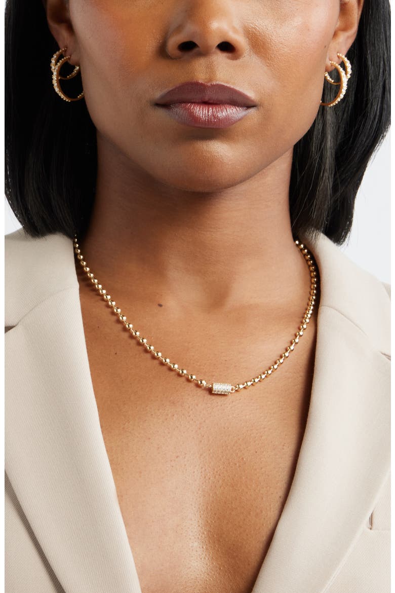 Cubic Zirconia Accent Shot Bead Necklace, Alternate, color, CLEAR- GOLD