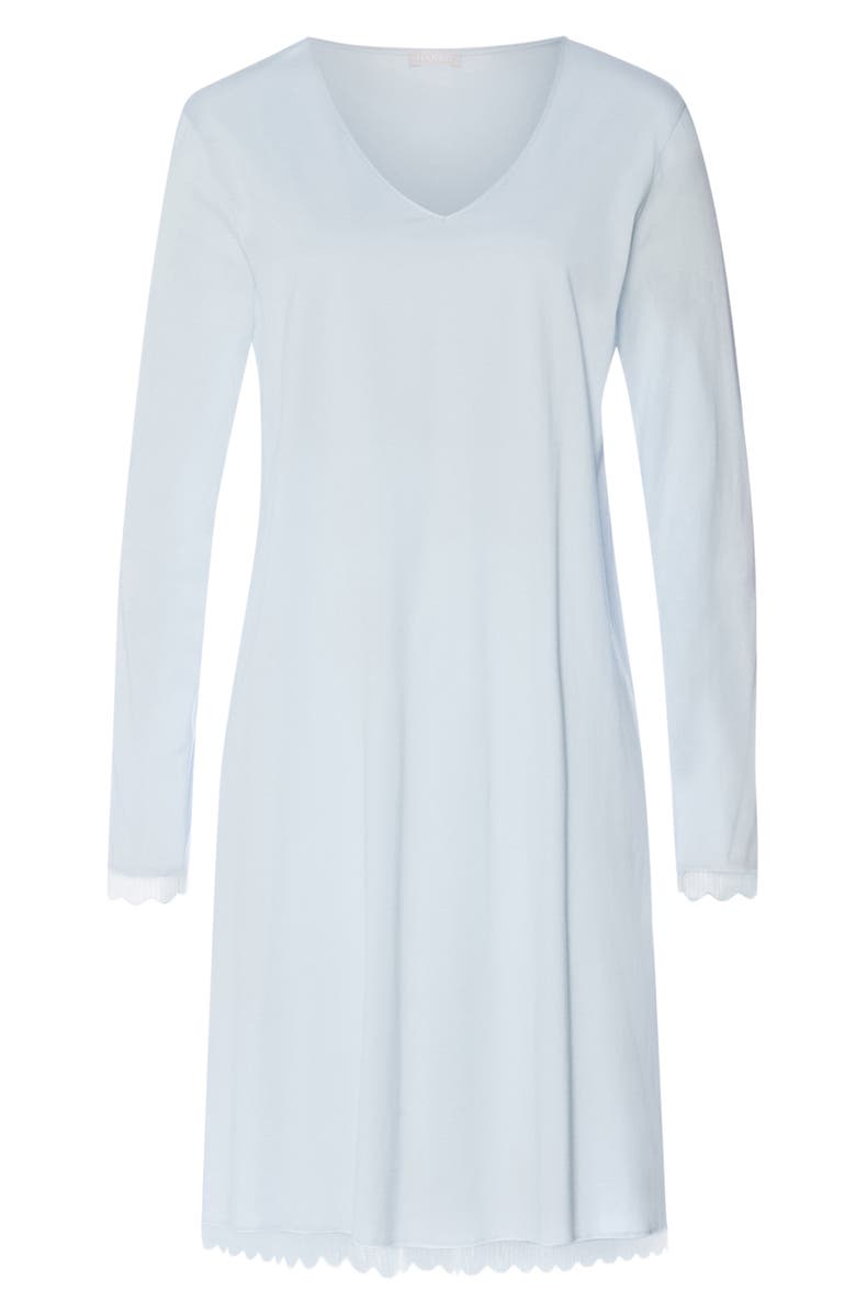 Hanro Inaya Scallop Trim Nightgown, Alternate, color, Watery Blue