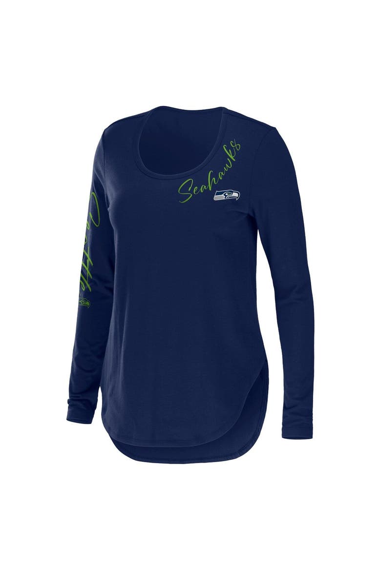 Women's WEAR by Erin Andrews College Navy Seattle Seahawks Team Scoop Neck Tri-Blend Long Sleeve T-Shirt, Alternate, color, Navy