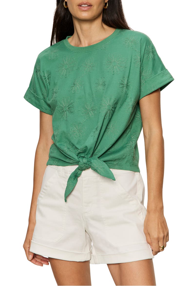All Day Embroidered Tie Hem T-Shirt, Main, color, GREEN JUICE/ EMBROIDERY